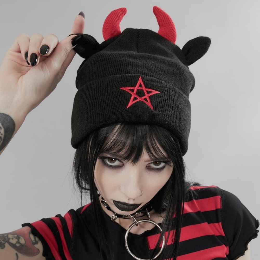 Dolls Kill Goth Beanie with Horns